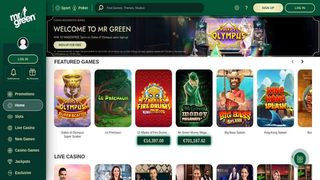 Mr Green casino screenshot